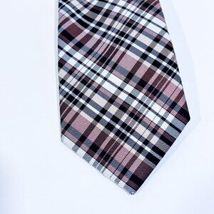 PERRY ELLIS Brown Plaid Silk Tie | Classic Preppy Office Style *
